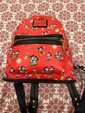 Loungefly Red Mickey & Friends Mini Backpack with Gold Hardware